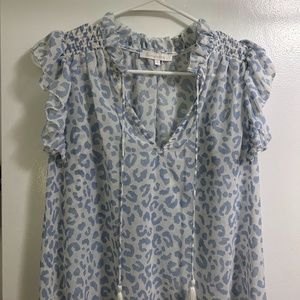 Olivaceous Blue and White cheetah blouse